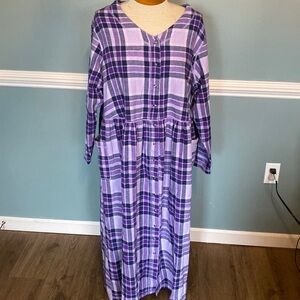 Comfort Choice Vtg Plaid maxi Dress L Cottagecore Teacher Pockets Cotton 90’s
